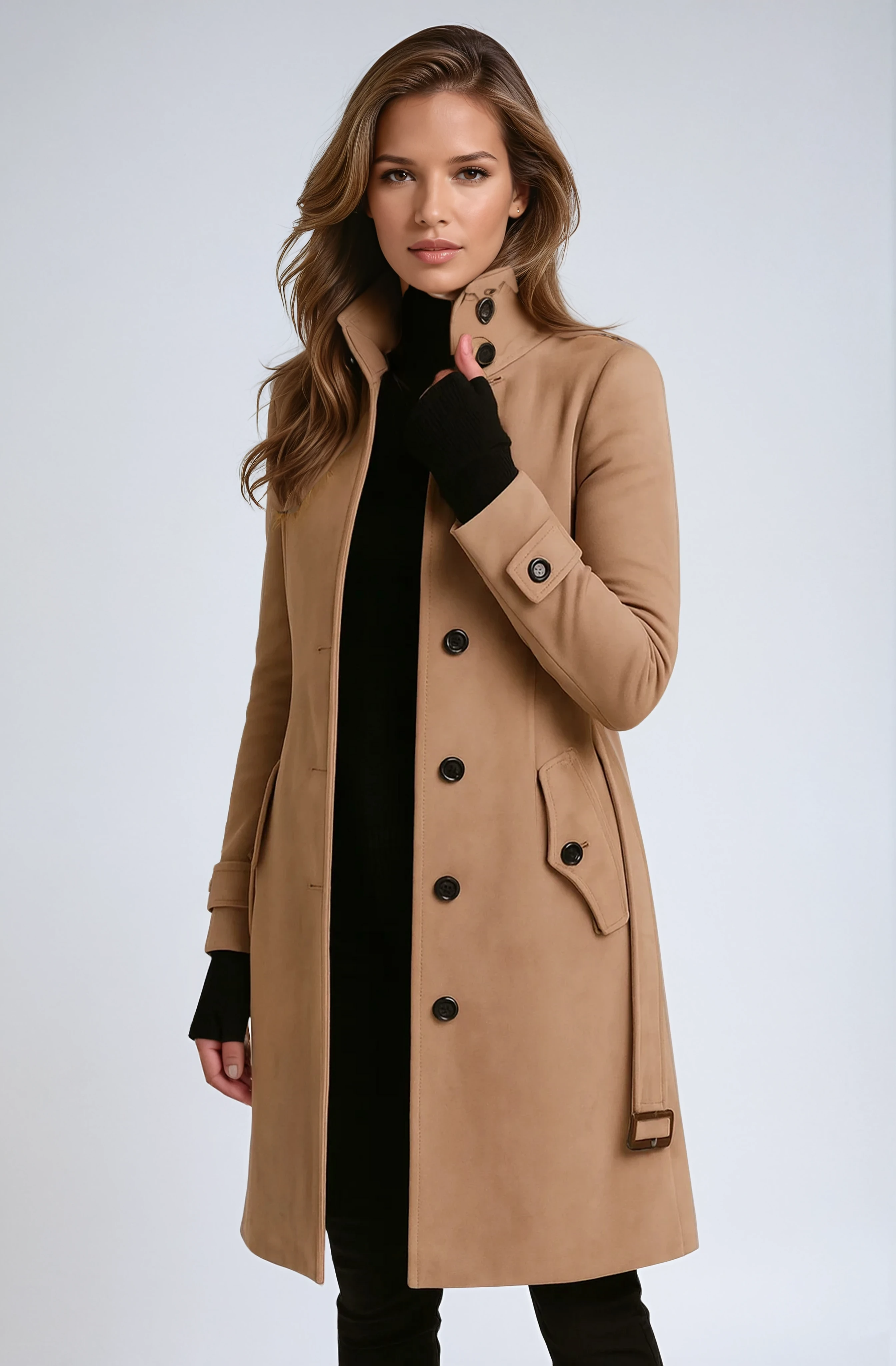 Women’s Long Trench Coat | Elegant Double-Breasted Winter Jacket