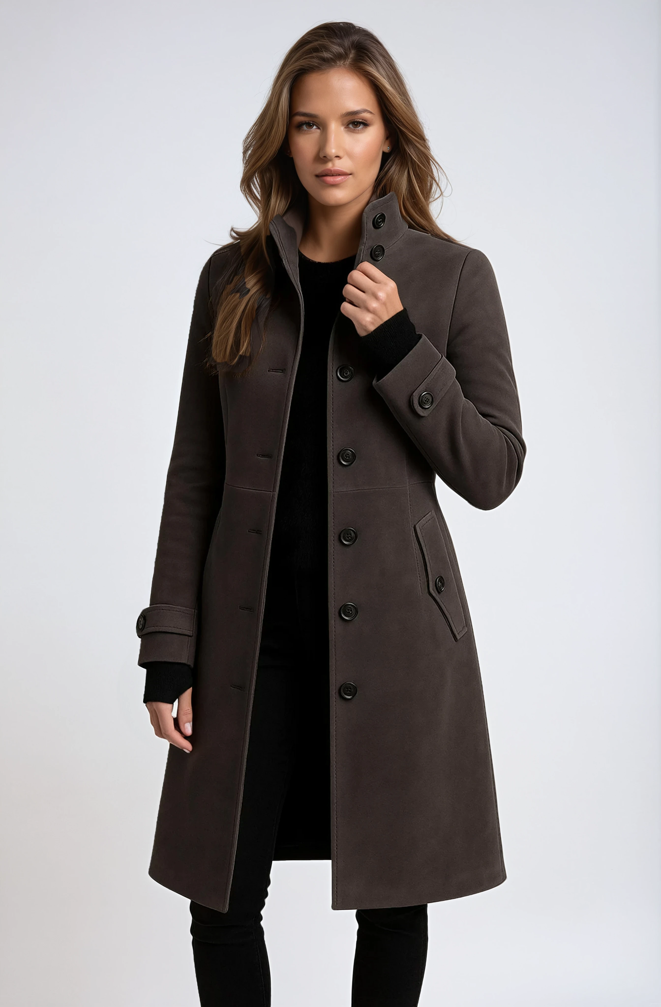 Women’s Long Trench Coat | Elegant Double-Breasted Winter Jacket