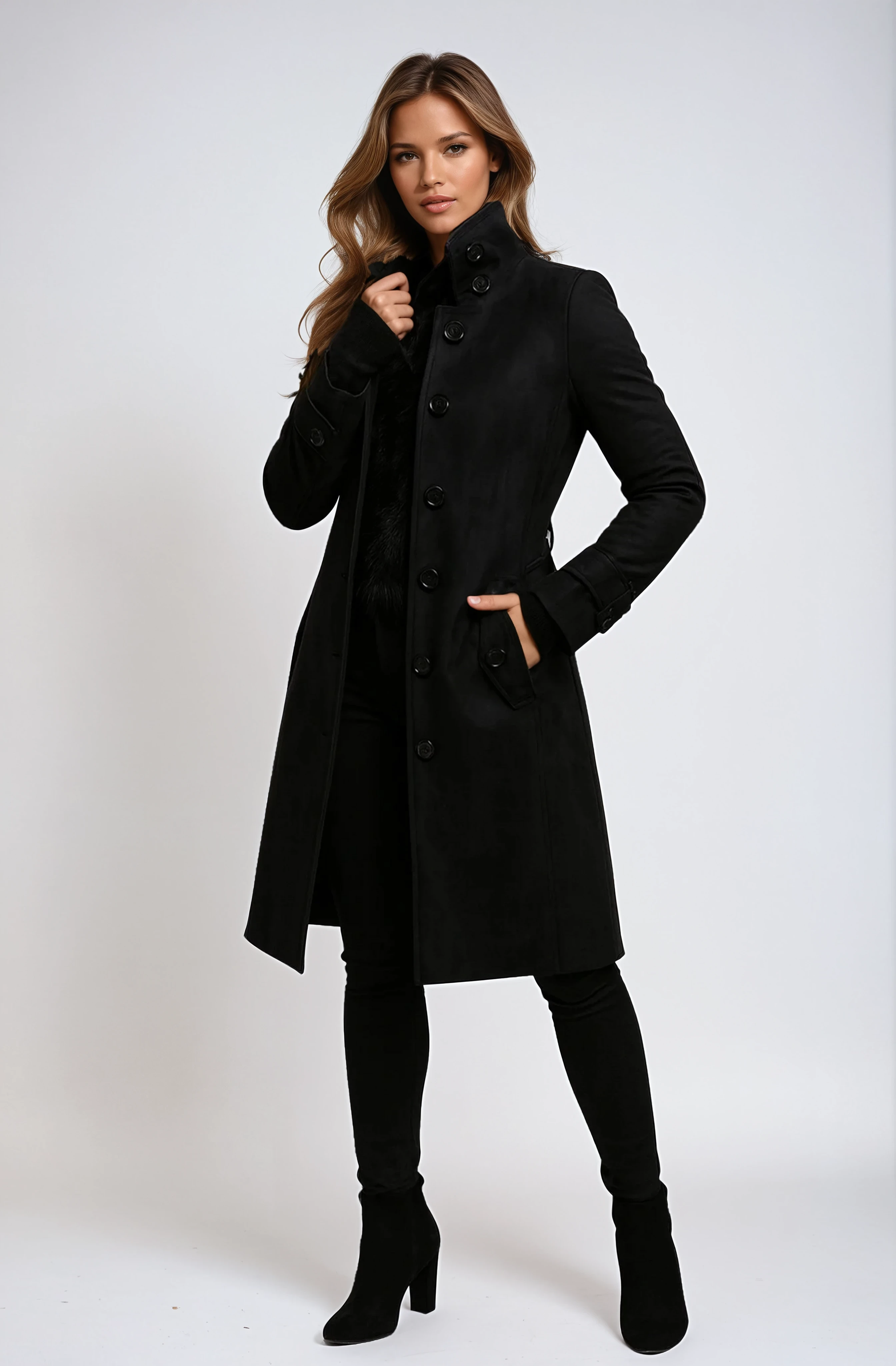 Women’s Long Trench Coat | Elegant Double-Breasted Winter Jacket