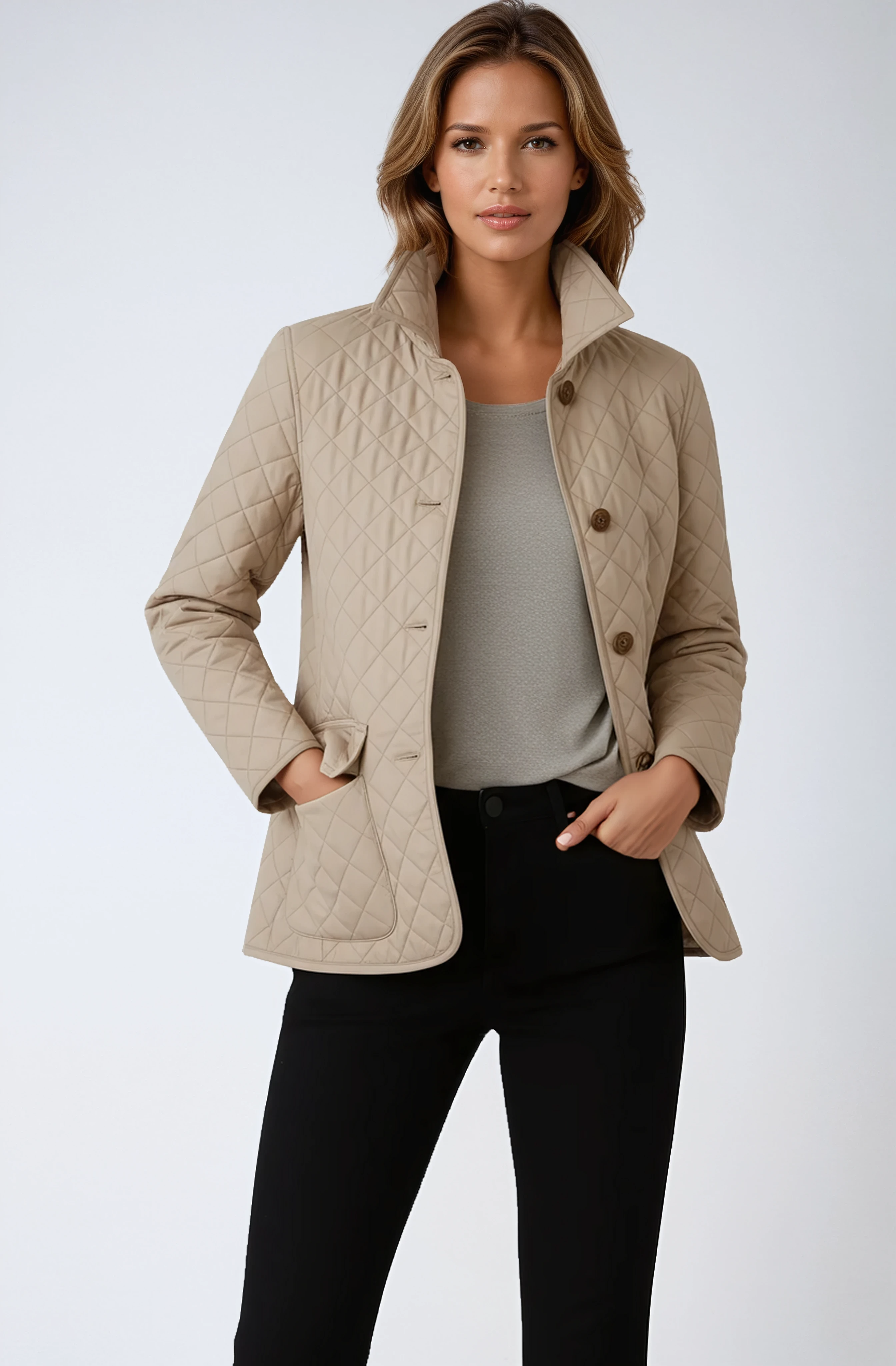 Womens Quilted Jacket | Lightweight Diamond Stitch Coat