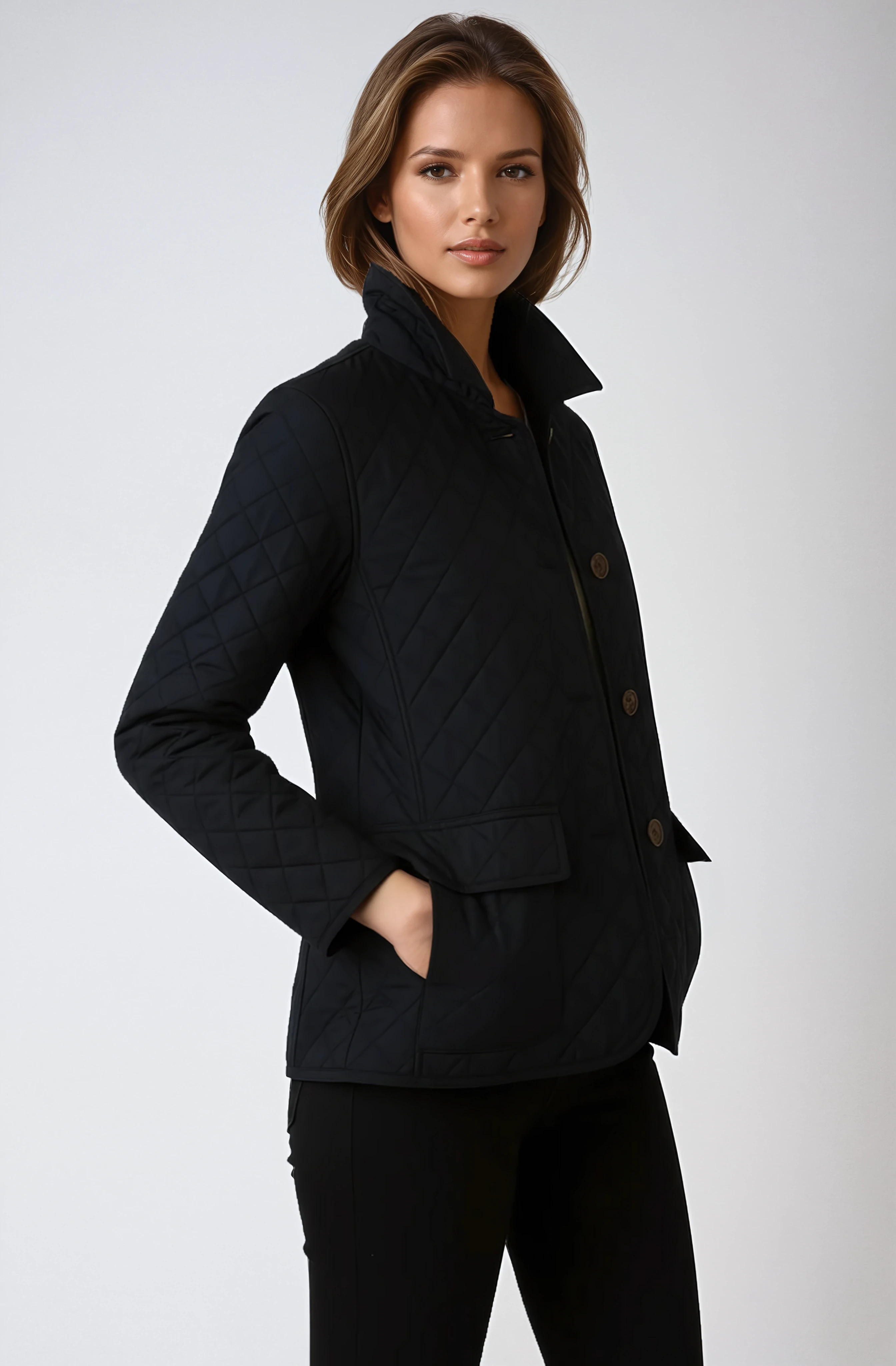 Womens Quilted Jacket | Lightweight Diamond Stitch Coat
