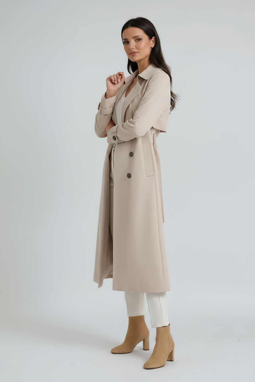 Women’s Long Trench Coat | Double Breasted Belted Overcoat
